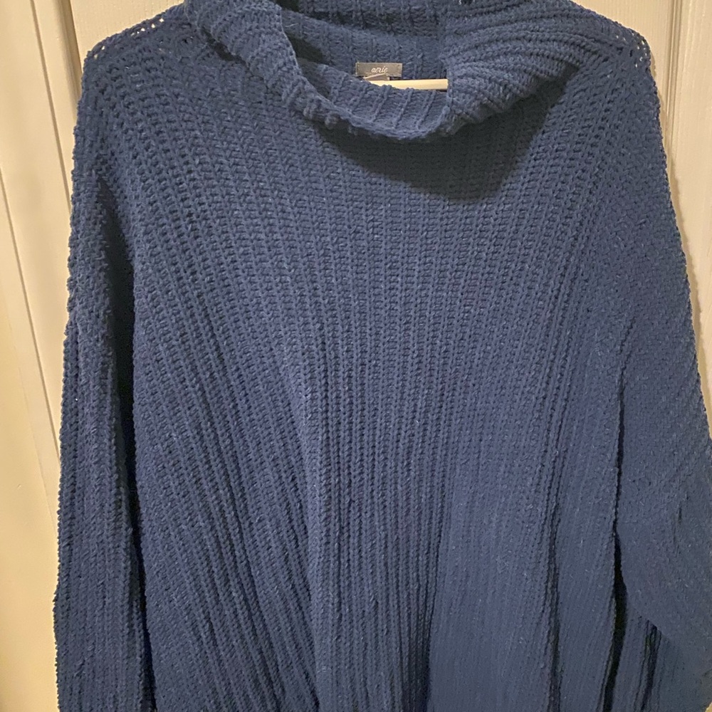 aerie Navy Cowl Neck Chunky Knit Sweater